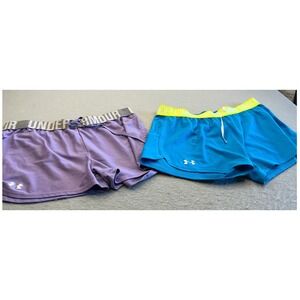Under Armour Shorts Bundle 2 Pair Blue Purple Athletic Running Womens Size L